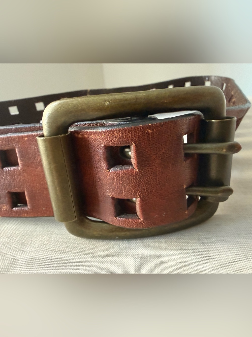 Levi's Brown Leather Belt with Antique Brass Buckle